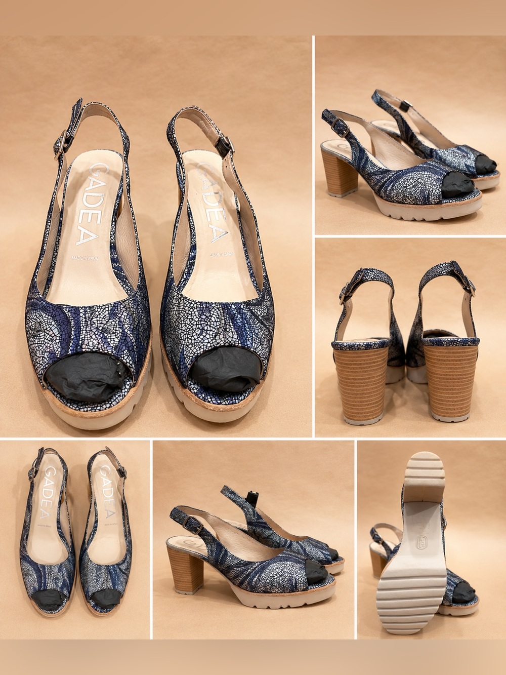 GADEA Leather Slingback Platform Sandals – Size 39 – Excellent Condition